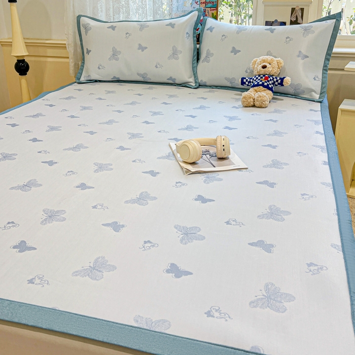 91家纺网 家纺一手货源 找家纺 2025新款A类高分子色织提花软凉席（平铺床席款） 蝶舞兰