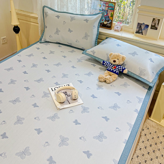 91家纺网 家纺一手货源 找家纺 2025新款A类高分子色织提花软凉席（平铺床席款） 蝶舞兰