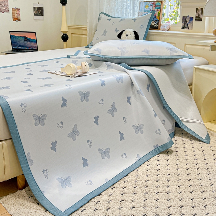 91家纺网 家纺一手货源 找家纺 2025新款A类高分子色织提花软凉席（平铺床席款） 蝶舞兰