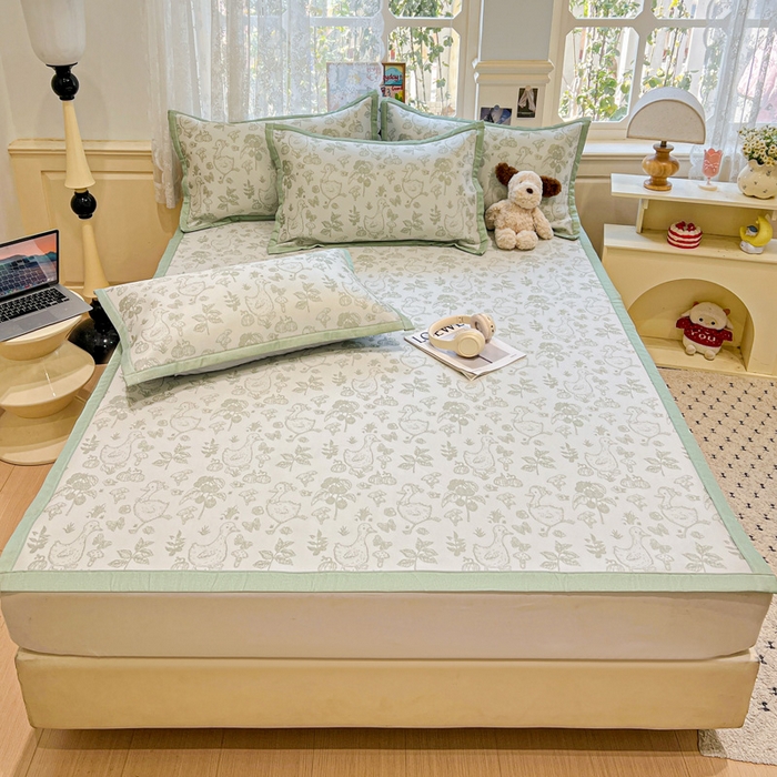 91家纺网 家纺一手货源 找家纺 2025新款A类高分子色织提花软凉席（平铺床席款） 鹅夫人-绿