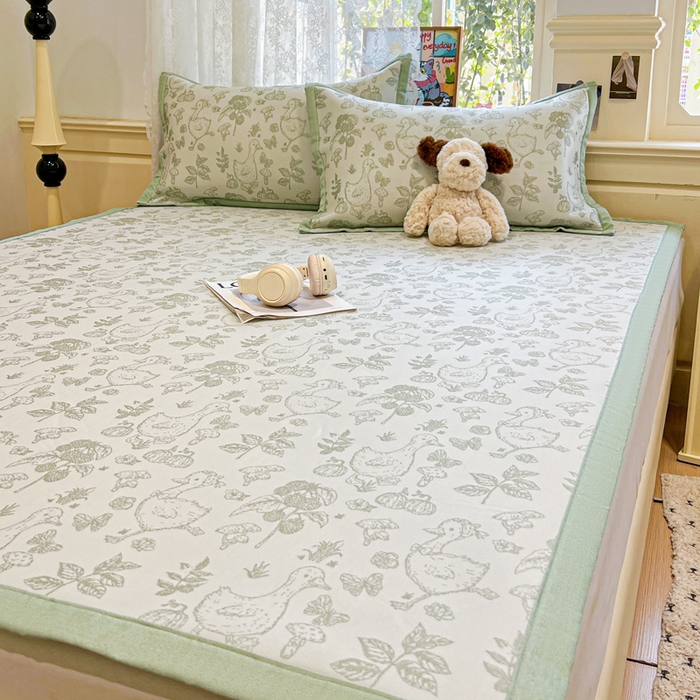 91家纺网 家纺一手货源 找家纺 2025新款A类高分子色织提花软凉席（平铺床席款） 鹅夫人-绿