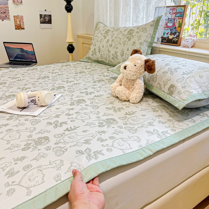 91家纺网 家纺一手货源 找家纺 2025新款A类高分子色织提花软凉席（平铺床席款） 鹅夫人-绿