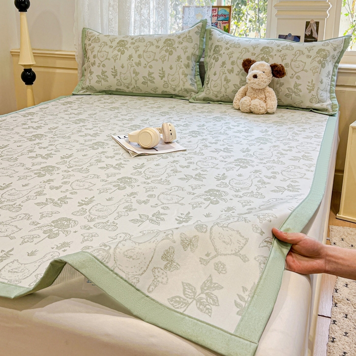 91家纺网 家纺一手货源 找家纺 2025新款A类高分子色织提花软凉席（平铺床席款） 鹅夫人-绿