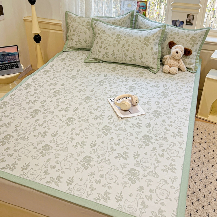 91家纺网 家纺一手货源 找家纺 2025新款A类高分子色织提花软凉席（平铺床席款） 鹅夫人-绿