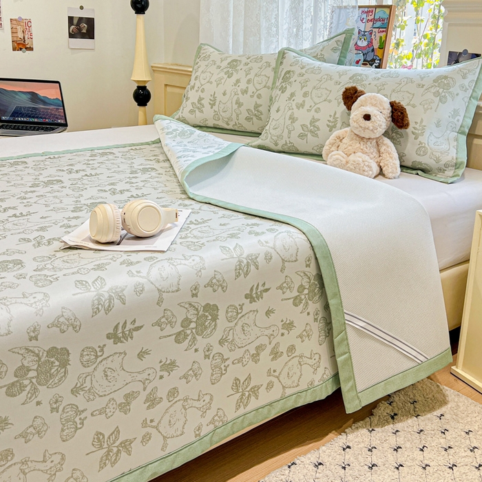 91家纺网 家纺一手货源 找家纺 2025新款A类高分子色织提花软凉席（平铺床席款） 鹅夫人-绿