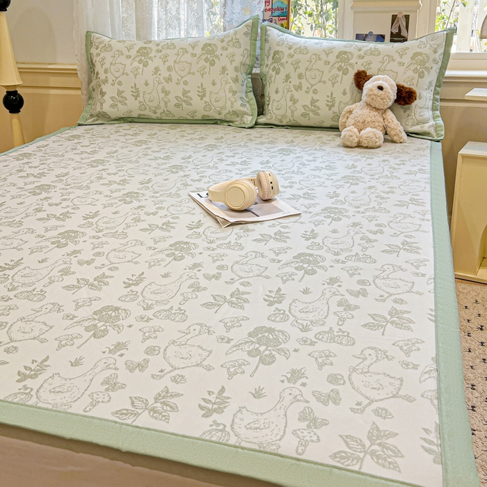 91家纺网 家纺一手货源 找家纺 2025新款A类高分子色织提花软凉席（平铺床席款） 鹅夫人-绿