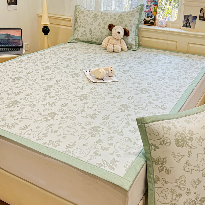 91家纺网 家纺一手货源 找家纺 2025新款A类高分子色织提花软凉席（平铺床席款） 鹅夫人-绿