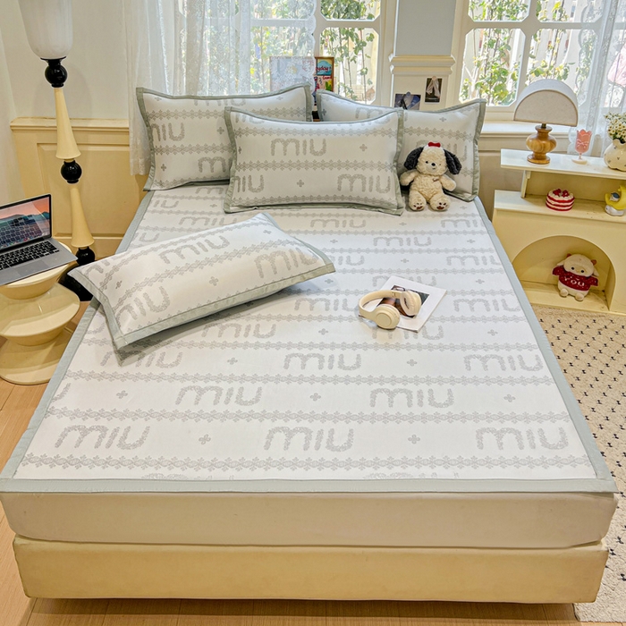 91家纺网 家纺一手货源 找家纺 2025新款A类高分子色织提花软凉席（平铺床席款） 格蕾女孩