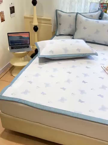 91家纺网 家纺一手货源 找家纺 2025新款A类高分子色织提花软凉席（平铺床席款） 蝶舞兰