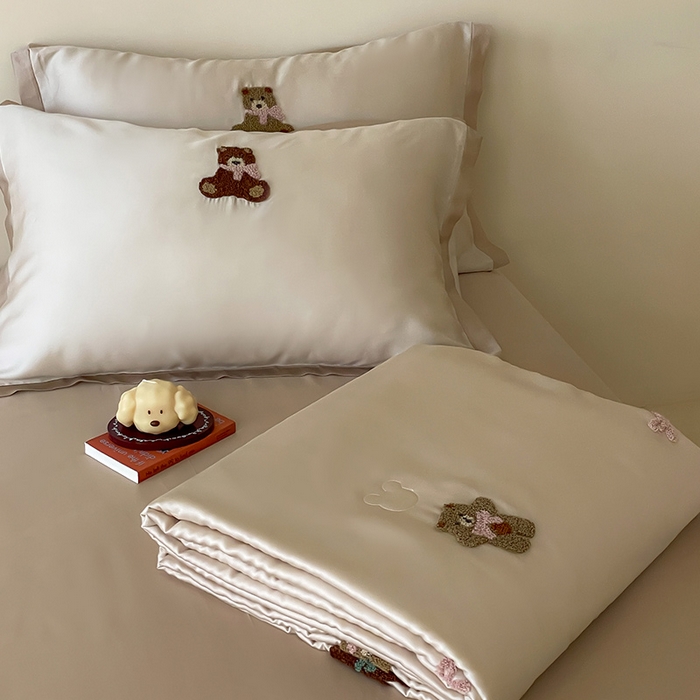 FORTWO家纺原创设计（FOR TWO家纺） 2025新款60S兰精天丝断角款纯色毛巾绣夏被夏凉被空调被 晚安熊