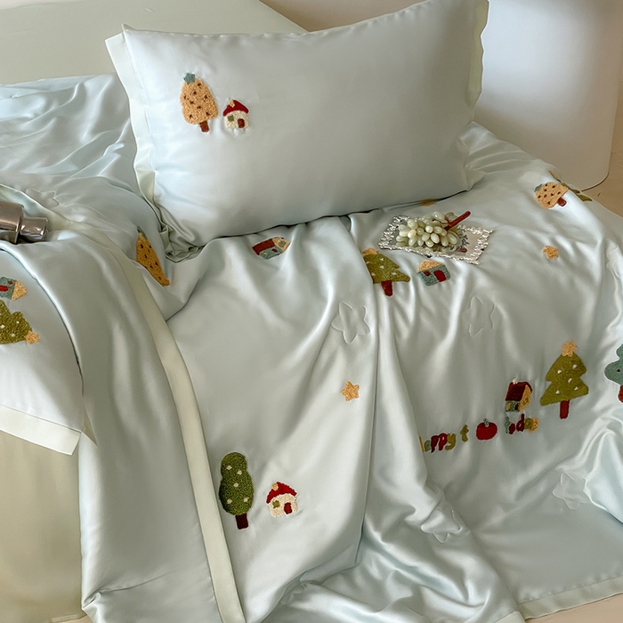 91家纺网 家纺一手货源 找家纺 FORTWO家纺原创设计（FOR TWO家纺） 2025新款60S兰精天丝断角款纯色毛巾绣夏被夏凉被空调被 许愿树