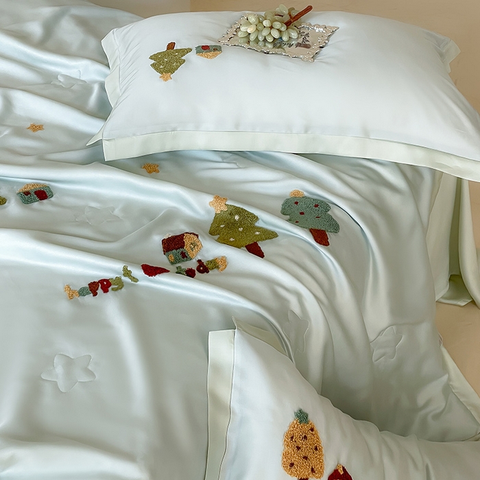 91家纺网 家纺一手货源 找家纺 FORTWO家纺原创设计（FOR TWO家纺） 2025新款60S兰精天丝断角款纯色毛巾绣夏被夏凉被空调被 许愿树