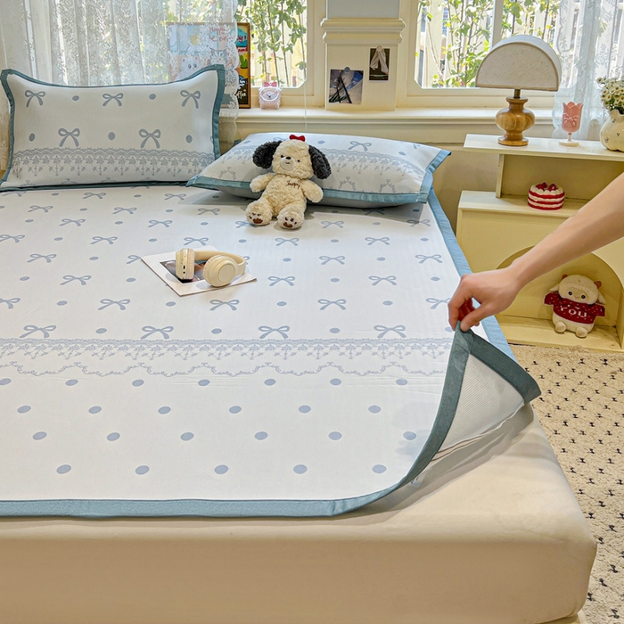 91家纺网 家纺一手货源 找家纺 2025新款A类高分子色织提花软凉席（平铺床席款） 夏日舞曲-兰