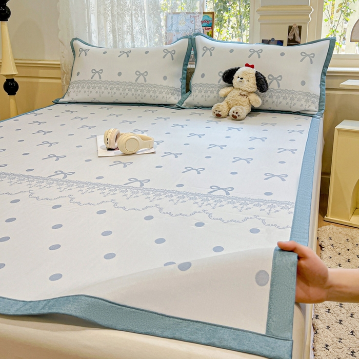 91家纺网 家纺一手货源 找家纺 2025新款A类高分子色织提花软凉席（平铺床席款） 夏日舞曲-兰