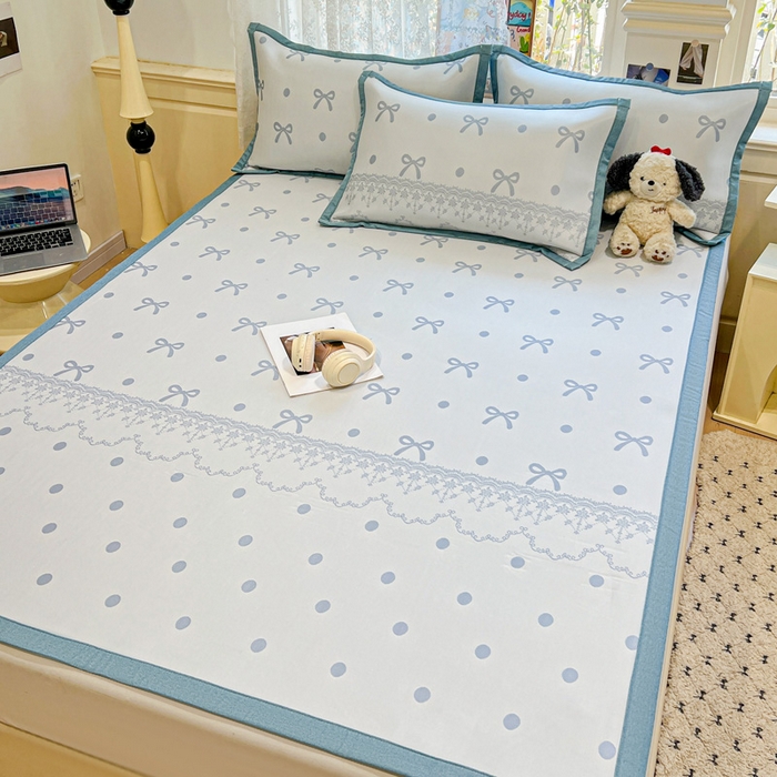 91家纺网 家纺一手货源 找家纺 2025新款A类高分子色织提花软凉席（平铺床席款） 夏日舞曲-兰