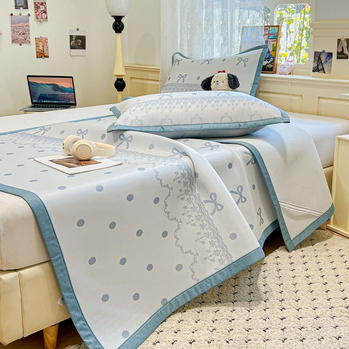 91家纺网 家纺一手货源 找家纺 2025新款A类高分子色织提花软凉席（平铺床席款） 夏日舞曲-兰