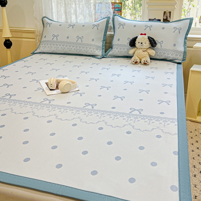 91家纺网 家纺一手货源 找家纺 2025新款A类高分子色织提花软凉席（平铺床席款） 夏日舞曲-兰