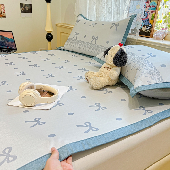 91家纺网 家纺一手货源 找家纺 2025新款A类高分子色织提花软凉席（平铺床席款） 夏日舞曲-兰