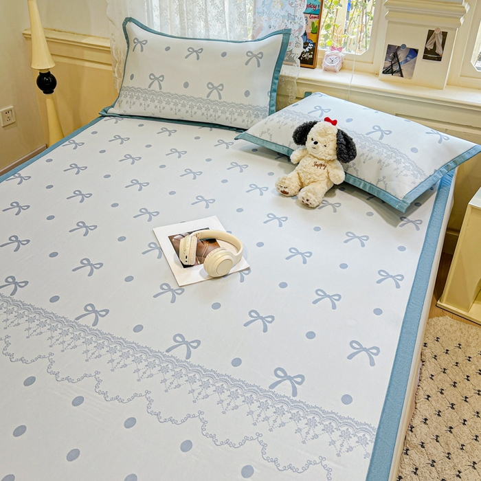 91家纺网 家纺一手货源 找家纺 2025新款A类高分子色织提花软凉席（平铺床席款） 夏日舞曲-兰