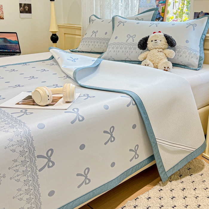 91家纺网 家纺一手货源 找家纺 2025新款A类高分子色织提花软凉席（平铺床席款） 夏日舞曲-兰