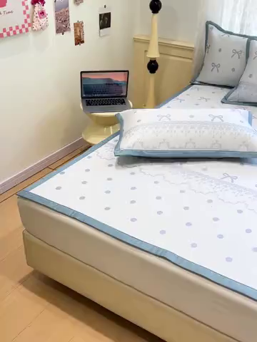 91家纺网 家纺一手货源 找家纺 2025新款A类高分子色织提花软凉席（平铺床席款） 夏日舞曲-兰