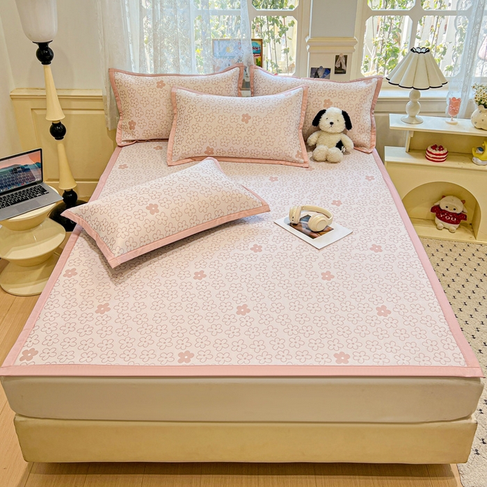 2025新款A类高分子色织提花软凉席（平铺床席款） 小美满粉