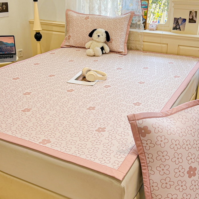 91家纺网 家纺一手货源 找家纺 2025新款A类高分子色织提花软凉席（平铺床席款） 小美满粉