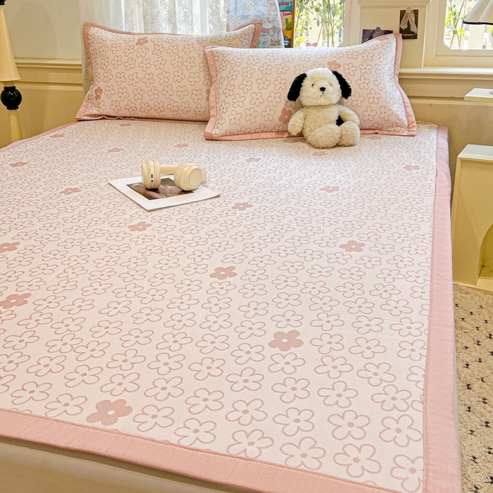 91家纺网 家纺一手货源 找家纺 2025新款A类高分子色织提花软凉席（平铺床席款） 小美满粉