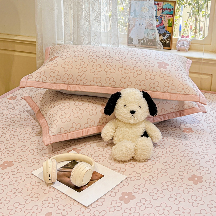 91家纺网 家纺一手货源 找家纺 2025新款A类高分子色织提花软凉席（平铺床席款） 小美满粉