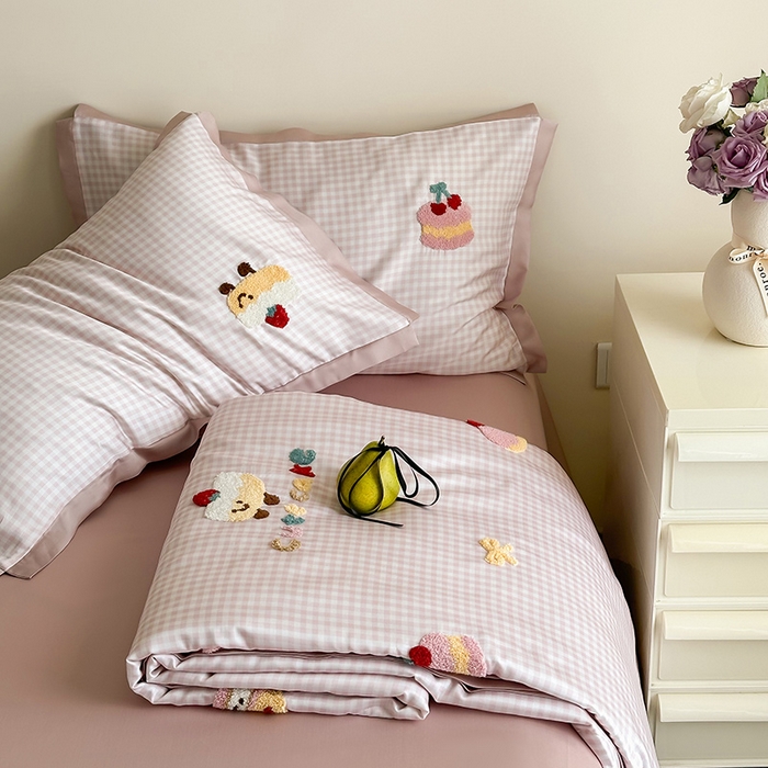 FORTWO家纺原创设计（FOR TWO家纺） 2025新款60S兰精天丝断角款格子毛巾绣夏被夏凉被空调被 奶油蛋糕