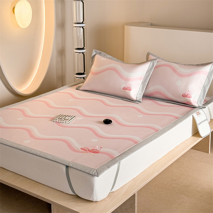 91家纺网 家纺一手货源 找家纺 Sweet dreams甜梦 2025新款母婴级7A抗菌养生冰藤席席子凉席-影棚2床席款 波浪调皮兔