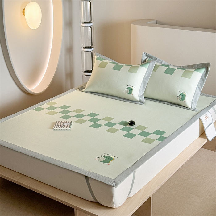 91家纺网 家纺一手货源 找家纺 Sweet dreams甜梦 2025新款母婴级7A抗菌养生冰藤席席子凉席-影棚2床席款 格子恐龙