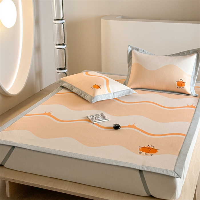 91家纺网 家纺一手货源 找家纺 Sweet dreams甜梦 2025新款母婴级7A抗菌养生冰藤席席子凉席-影棚2床席款 皇冠橘子猫