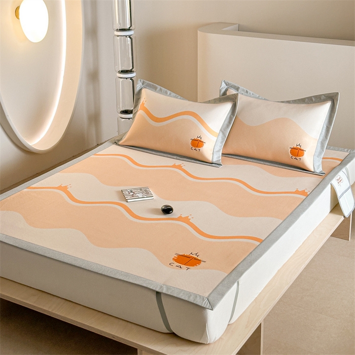 91家纺网 家纺一手货源 找家纺 Sweet dreams甜梦 2025新款母婴级7A抗菌养生冰藤席席子凉席-影棚2床席款 皇冠橘子猫