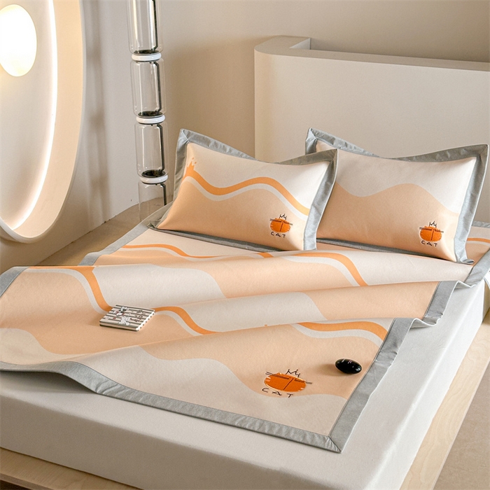 91家纺网 家纺一手货源 找家纺 Sweet dreams甜梦 2025新款母婴级7A抗菌养生冰藤席席子凉席-影棚2床席款 皇冠橘子猫