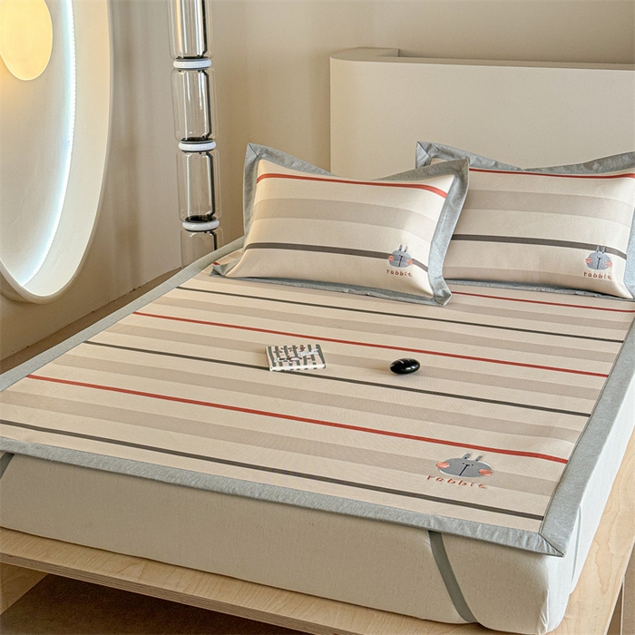 91家纺网 家纺一手货源 找家纺 Sweet dreams甜梦 2025新款母婴级7A抗菌养生冰藤席席子凉席-影棚2床席款 条纹小兔