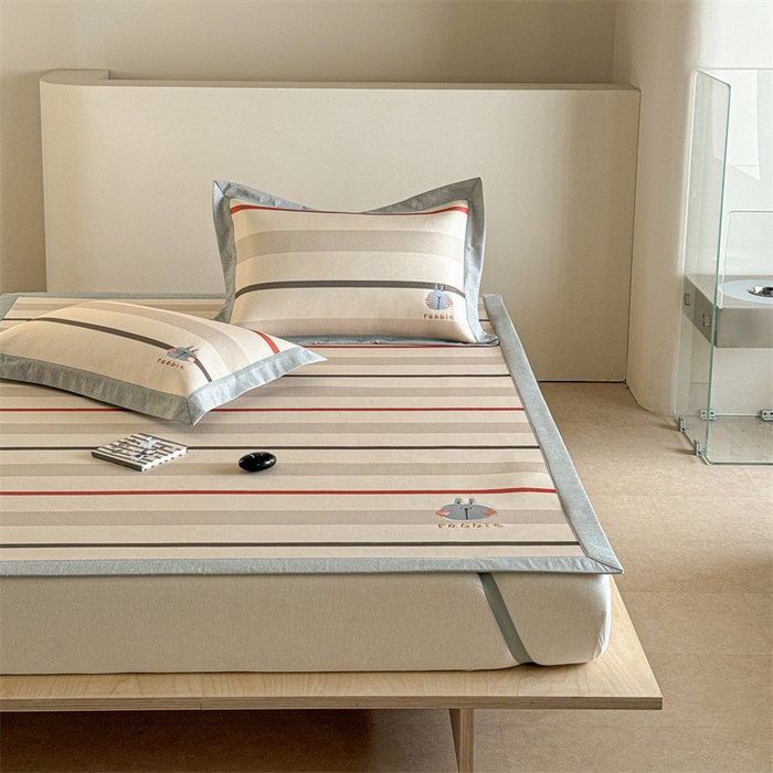 91家纺网 家纺一手货源 找家纺 Sweet dreams甜梦 2025新款母婴级7A抗菌养生冰藤席席子凉席-影棚2床席款 条纹小兔