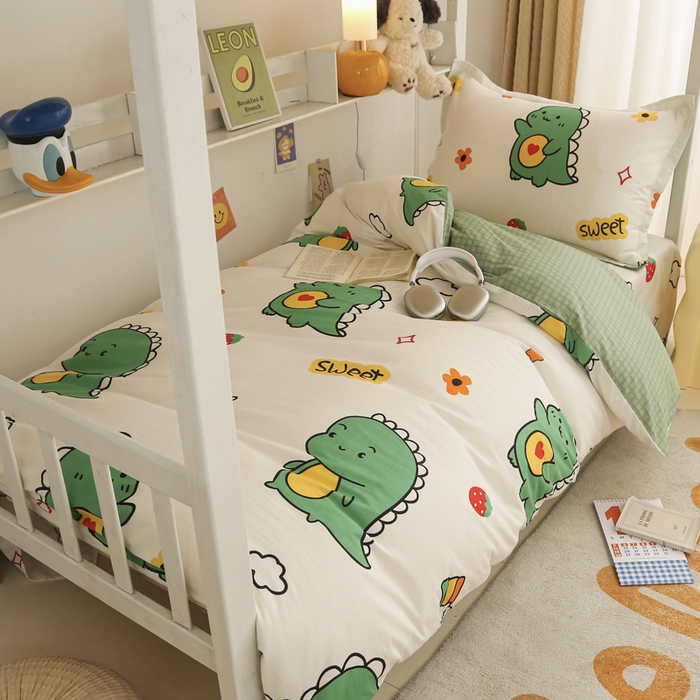 91家纺网 家纺一手货源 找家纺 天之爱 2025新款全棉纯棉印花三件套学生六件套 恐龙宝贝