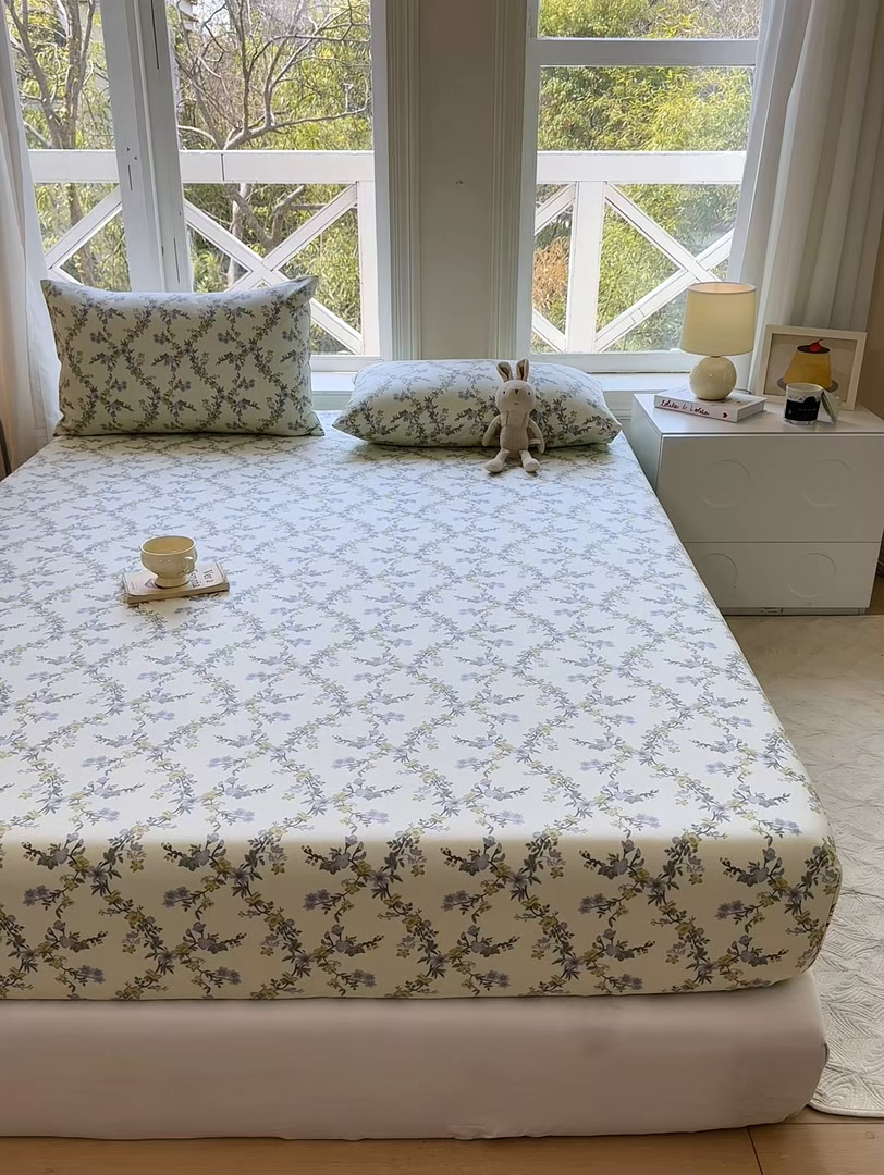 91家纺网 家纺一手货源 找家纺 （总）韩巢家纺 2025新款全棉纯棉田园小清新花卉老粗布席子凉席夏季凉席席子床笠款床套