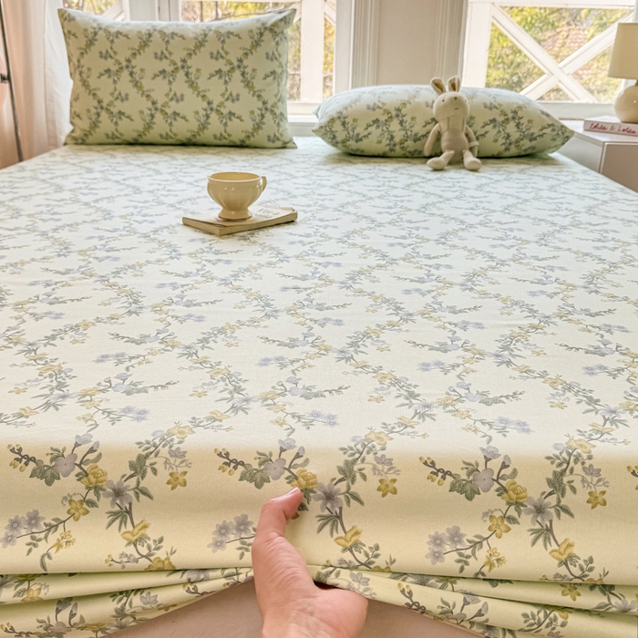 91家纺网 家纺一手货源 找家纺 （总）韩巢家纺 2025新款全棉纯棉田园小清新花卉老粗布席子凉席夏季凉席席子床笠款床套