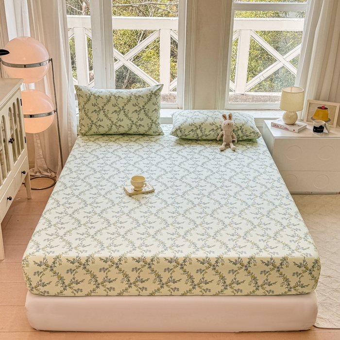 91家纺网 家纺一手货源 找家纺 （总）韩巢家纺 2025新款全棉纯棉田园小清新花卉老粗布席子凉席夏季凉席席子床笠款床套