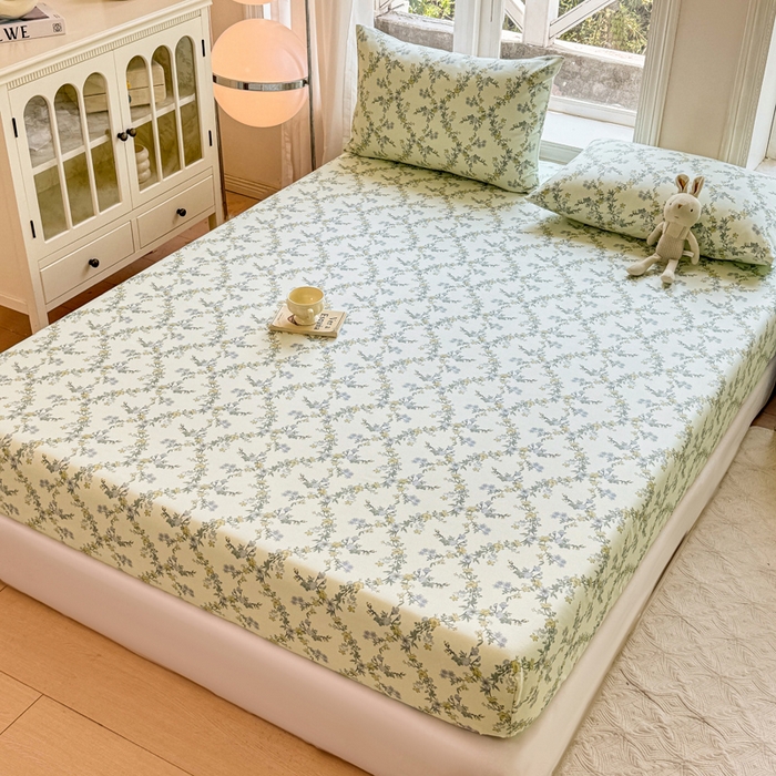 91家纺网 家纺一手货源 找家纺 （总）韩巢家纺 2025新款全棉纯棉田园小清新花卉老粗布席子凉席夏季凉席席子床笠款床套