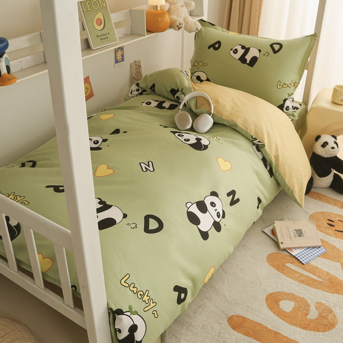 91家纺网 家纺一手货源 找家纺 天之爱 2025新款全棉纯棉印花三件套学生六件套 熊猫宝贝