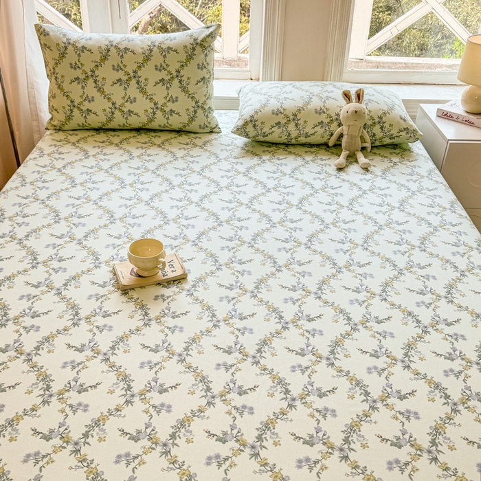 91家纺网 家纺一手货源 找家纺 （总）韩巢家纺 2025新款全棉纯棉田园小清新花卉老粗布席子凉席夏季凉席席子床笠款床套