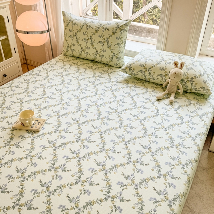 91家纺网 家纺一手货源 找家纺 （总）韩巢家纺 2025新款全棉纯棉田园小清新花卉老粗布席子凉席夏季凉席席子床笠款床套