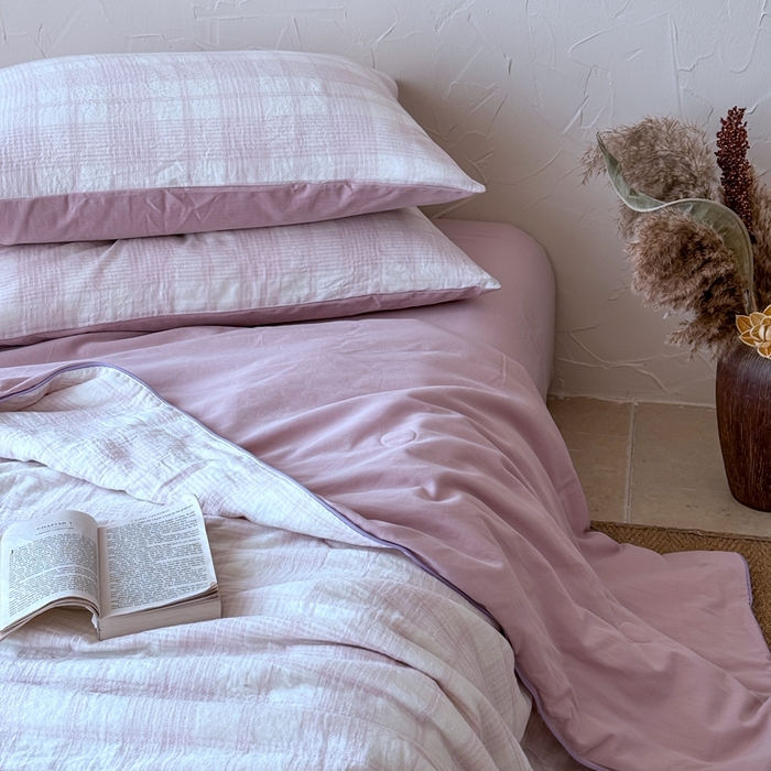 91家纺网 家纺一手货源 找家纺 山舍家居 2025春夏新款全棉提花时屿时空夏被夏凉被空调被夏被四件套 时屿时空-粉紫