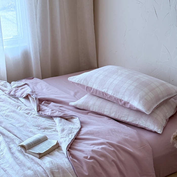 91家纺网 家纺一手货源 找家纺 山舍家居 2025春夏新款全棉提花时屿时空夏被夏凉被空调被夏被四件套 时屿时空-粉紫