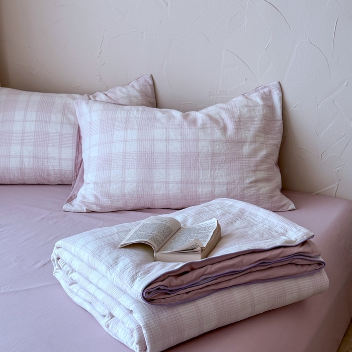 91家纺网 家纺一手货源 找家纺 山舍家居 2025春夏新款全棉提花时屿时空夏被夏凉被空调被夏被四件套 时屿时空-粉紫