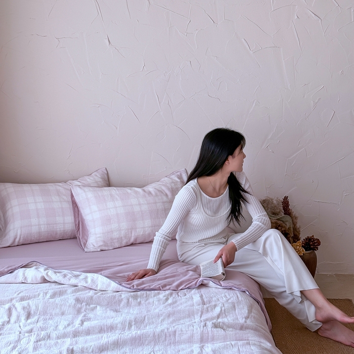 91家纺网 家纺一手货源 找家纺 山舍家居 2025春夏新款全棉提花时屿时空夏被夏凉被空调被夏被四件套 时屿时空-粉紫