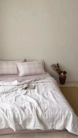 91家纺网 家纺一手货源 找家纺 山舍家居 2025春夏新款全棉提花时屿时空夏被夏凉被空调被夏被四件套 时屿时空-粉紫